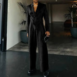 Aidase Spring Autumn Fashion Men Small Suit Set Tailored Collar Long Sleeve Irregular Tops And Straight Pants Two Piece Sets Loose Outf