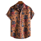 AIDASE  -  Roll-Up Sleeves Men'S Shirt With Pocket Casual Men'S Loose Lapel Print Color Contrast Ethnic Short Sleeve Roupas Masculinas aidase-shop