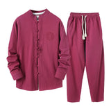 AIDASE  -  Day Man Suit Chinese Men Fall Linen Suit Men'S Chinese Tang Suit Two Piece Set Of Retro Disk Cotton Tea Zen Clothing 007 Suit aidase-shop