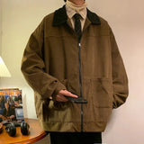 Aidase American Style Vintage Men Bomber Jacket Windbreakers Zipper Coats Autumn Loose Cargo Outwear