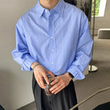 AIDASE  -  Men Striped Shirt Lapel Long Sleeve Button Loose Casual Men Clothing Streetwear Korean Style Fashion Shirts Tops S-5XL aidase-shop