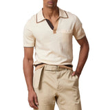 AIDASE  -  Outdoor Casual Mens Slim Knit Polo Shirts Summer Stylish Striped Patchwork Knitting Polo Shirt Men Short Sleeve Polo Neck Tops aidase-shop