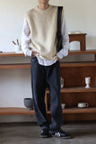 AIDASE  -  Autumn New Round Neck Sweater Vest for Men Korean Fashion Design Loose Casual Solid Color Knitted Sweater Vest Men and Women aidase-shop