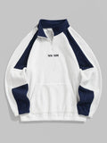 Aidase Color Block Sweatshirt for Men Letter Embroidered Polar Fleece Turtleneck Hoodie Quarter Zip Sweats Pullover aidase-shop