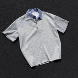 AIDASE  -  Korean Fashion Handsome Men T Shirts Turn Down Collar Design Short Sleeve Top Tees aidase-shop