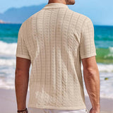 AIDASE  -  Vacation Seaside Beach Casual Shirts Mens Knitting Short Sleeve Button Lapel Knit Shirt Men Summer Fashion Knitted Texture Shirt aidase-shop
