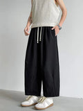 AIDASE  -  Summer Men's Linen Wide-Leg Cropped Pants High Waist Drawstring Casual Trousers aidase-shop