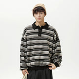 AIDASE  -  Autumn Winter New Fashion Men’s Striped Casual Trendy Turn-down Collar Long Sleeve Button Pullover Polo Shirts Male Clothes Tops aidase-shop