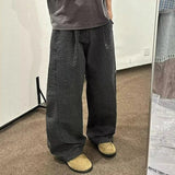 AIDASE  -  American Style Men's Casual Pants Oversized Plaid Scimitar Design Wide-Leg Trousers Simple Solid Color Clothing 21E6845 aidase-shop