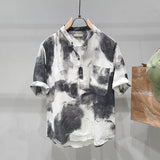 Aidase Fashion Stand Collar Pockets Printed Vintage Shirts Men's Clothing 2025 Spring Summer New Loose Casual Tops All-match Shirts