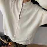 Aidase Mens Autumn Winter Y2k Lazy Style Hollow Ribbed Cardigan Sweater Essential Genderless Trendy Solid Color Zipper Couple Sweater aidase-shop