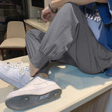AIDASE  -  Ice Silk Student Solid Color Straight Tube Loose Wide Leg Bundle Foot Casual Nine Point Pants Sports Men's Pan Men's Summer Thin aidase-shop