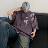 AIDASE  -  Summer Suede Bamboo Print Short Sleeve Retro Casual Loose Half Sleeve Trendy Fashion Multicolor Men Women Tops aidase-shop