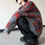 Striped Men Winter Sweater Mohair Colorful Irregular Gradient Casual Pullovers Fashion Korean Style Casual Knitwear aidase-shop