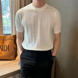 AIDASE  -  Honeycomb Mesh Knitted T-shirt Men Summer Short Sleeved Hollow Ice Silk Top Tee Business Casual British Luxury Tshirts Male