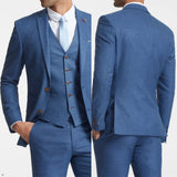 AIDASE  -  Men's Suit Two Buttons 3 Pieces Blazer Pants Buckle Work Wool Wear Side Fork Wedding Prom Costume Size Color Custom Made
