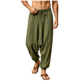 AIDASE  -  Men's Cotton Harem Trousers Baggy Hippie Casual Linen Yoga Trousers Deep Crotch Trouser with aidase-shop