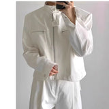 AIDASE  -  Fashionable Retro Zipper Collar Men's Jacket Short Loose Shoulder Padded Aircraft Style Casual Outerwear Spring Autumn New Korea aidase-shop