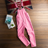 AIDASE  -  Men Pink Bib Overalls Casual Adjustable Suspenders Jumpsuits Y2K Loose Straight Pants aidase-shop