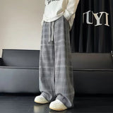 AIDASE  -  Spring Plaid Distressed Baggy Pants For Men Casual Sports Loose Straight-Leg Sweatpants High Street Fashion Y2K Trousers aidase-shop