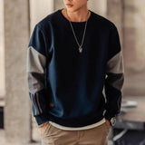 AIDASE  -  Trendy Brand Men Spring Autumn New Spliced pullovers O-Neck Fashion Solid Color Loose Minimalist Casual Long Sleeved Hoodies