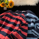 Aidase Retro Street Personality Stripe Round Neck T-shirt Summer Men and Women Trend Personality Loose Casual Harajuku Short sleeved aidase-shop