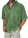 AIDASE  -  Mens Spring Summer Shirt Short Sleeve Loose Solid Retro Casual Holiday Blouse Breathable Lightweight Beach Button Shirt aidase-shop