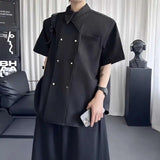 AIDASE  -  Simple Men's Shirt Niche Double-breasted Design Loose Casual Short-sleeved Solid Color Tops Summer New Tide aidase-shop