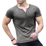 AIDASE  -  Men's Summer New European and American Men's Henley Shirt Solid Button Slim Fit T-shirt for Men aidase-shop