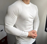 AIDASE  -  Muscular Men Sports Long Sleeve Trend Solid Color Practice Show Big High Elastic Fitness Clothes Quick Drying Small Neckline Top aidase-shop