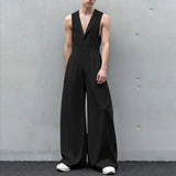 AIDASE  -  Men Jumpsuits Solid Color Lapel Sleeveless Button Male Rompers Streetwear Loose Fashion Casual Overalls Men S-5XL aidase-shop