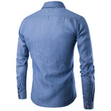 AIDASE  -  Spring and Autumn Men's Casual Shirt Pocket Leather Slim-fit Long Sleeve Denim Shirt aidase-shop