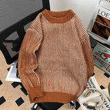 AIDASE  -  Autumn Winter Male Striped Sweater Round Neck Versatile Lazy Style Loose Drop Shoulder Men Knitted Pullover Tops 21E7594 aidase-shop