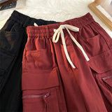 AIDASE  -  American Retro Men's Shorts Multi Pocket Design Mid Length Pants Summer Korean Loose Drawstring Man Trousers aidase-shop
