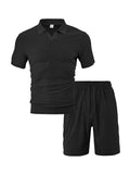 AIDASE  -  Summer New Men's Casual Sportswear Polo Shirt With A Lapel, Men's Short-sleeved Shirt And Shorts, Jacquard Texture Suit aidase-shop
