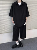 AIDASE  -  Casual Men Two-piece Lapel Short Sleeve Solid Color Male T-shirt Fashion Loose Shorts Fashionable Versatile Sets 21E5888 aidase-shop