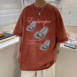 AIDASE  -  Dopamine Washed Letters Printed T-shirt Retro Niche Design Short-sleeved Trend Loose Casual Couple Models Half-sleeved aidase-shop