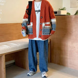 Aidase Men Cardigan Sweater Fashion Knitwear Comfortable Streetwear Contrast Color Japanese Style V-neck Leisure Outer New Clothing aidase-shop