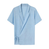 AIDASE  -  Loose Regular Cuff Men'S Button Down Shirt Mens Summer Solid Color Lace Short Sleeve Shirt Cardigan Chemises Hommes aidase-shop