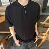 AIDASE  -  New Simple Men's Short Sleeved T-shirts Round Neck Button Design Casual Menswear Solid Color Loose Male Pullover Tee 9W3225 aidase-shop
