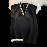 Aidase Men High-quality V-neck Sleeveless Knitted Sweater Vest With Color Blocked Ribbed Design Simple Natural Fashionable Casual Vest aidase-shop