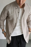 AIDASE  -  Casual Linen Cotton Cargo Shirt Men's Breathable Slim Fit Lapel Long Sleeve Top Spring Summer Retro Commute Linen Cardigan Light aidase-shop