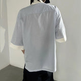 AIDASE  -  Summer New Patchwork Half Sleeve Men Shirt Fashion Loose Striped Trend Menswear Lapel Single Breasted Male Tops 21E6285 aidase-shop