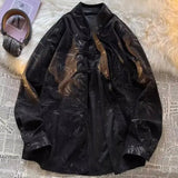 AIDASE  -  Niche Design Button-down Corduroy Shirt Men Spring Autumn Chinese Style Jacquard Tang Suit Handsome Long-sleeved Shirt Jacket aidase-shop