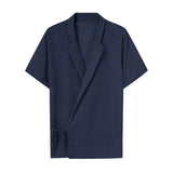 AIDASE  -  Loose Regular Cuff Men'S Button Down Shirt Mens Summer Solid Color Lace Short Sleeve Shirt Cardigan Chemises Hommes aidase-shop