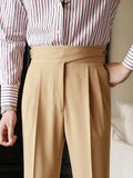 AIDASE  -  Trousers Men Spring Autumn New Fashion Belt-up High Waist Slim Pants Men Business Casual Solid Color Straight Pants aidase-shop