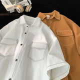 Aidase Unisex Trendy Personalized Short-Sleeved Summer Shirt - Couple's Loose Lapel Casual Retro Work Attire Top - Y2K Street Fashion aidase-shop