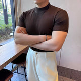 AIDASE  -  Men Summer Fashion Knitted Thin Ice Silk Slim Fit Short Sleeve T-shirt Man Business Causal Classic Retro T Shirt aidase-shop