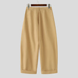 AIDASE  -  Men Pants Solid Color Button Loose Casual Wide Leg Trousers Men Streetwear Baggy Fashion Leisure Long Pants S-5XL aidase-shop