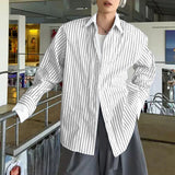 AIDASE  -  Men Shirt Striped Patchwork Lapel Long Sleeve Loose Men Clothing Streetwear 2025 Fashion Casual Male Shirts Korean Style aidase-shop